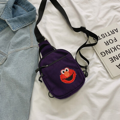 

Casual fashion ugly sesame street canvas bag female 2019 new cute cartoon simple versatile shoulder Messenger bag