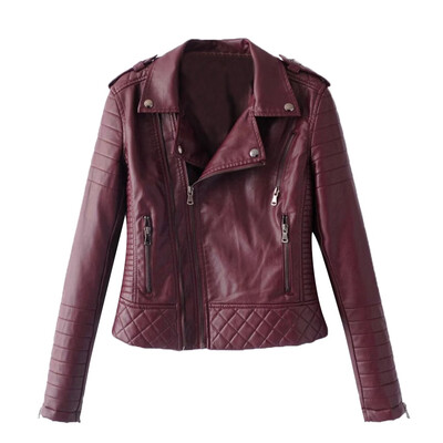 

Toponeto Womens Casual Solid Color Lapel Zipper Long Sleeve Leather Jacket Coat