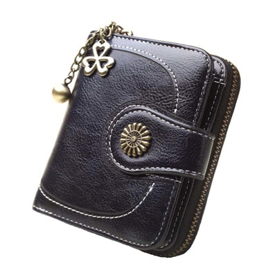 

Retro Solid Color Shamrock Charm Short Wallet Women Multi Slots Clutch Purse
