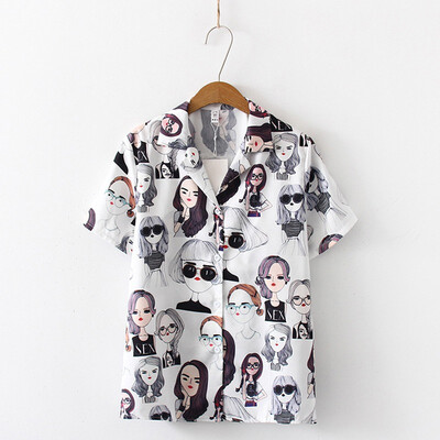 

Fashion streetwear womens shirts catoon Full Printing short sleeve summer floral rapper harajuku loose hawaiian korean shirts
