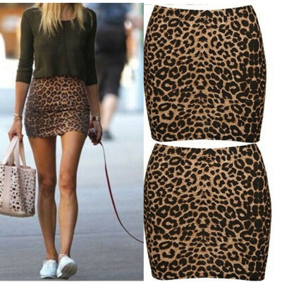 

Women Leopard Print High Waist Pencil Ladies Bodycon Short Mini c Sexy New