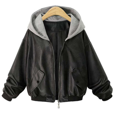 

Plus Size Women\s Loose Long Sleeves Leather Jacket