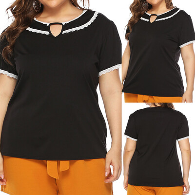 

Roseonmyhand Fashion Women Casual Solid Lace Patchwork Tops O-Neck Short Sleeve T-shirt