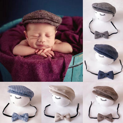 

Baby Newborn Peaked Beanie Cap Hat Bow Tie Photo Photography Prop Outfit Set New