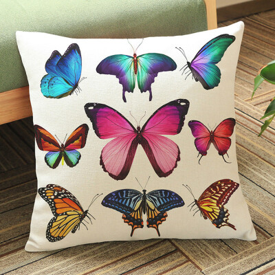 

〖Follure〗Butterfly Painting Linen Cushion Cover Throw Waist Pillow Case Sofa Home Decor A