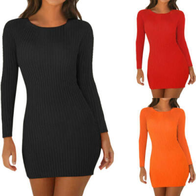 

US STOCK Women Long Sleeve Bodycon Party Club Mini Short Bodycon Stretch Dress