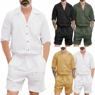 

Mens One Piece Rompers Short Sleeve Street Casual Cargo Pants Jumpsuit Overalls