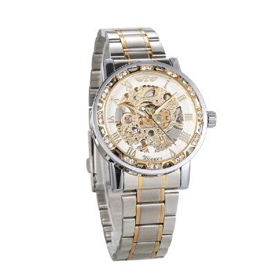 

WINNER Men Automatic Watch Fashion Diamond Display Luminous Hands Gear Movement Retro Mechanical Skeleton Watches Luxury Casual Bu