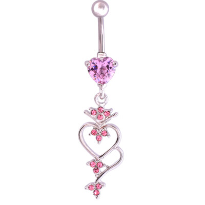 

Navel JewelryChic Stainless Steel Double Heart Rhinestone Belly Body Piercing