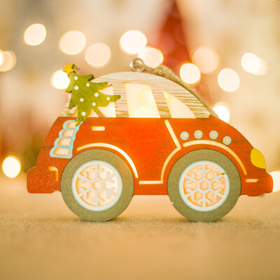 

Toponeto Christmas Decor Ornament LED Car Shape Luminous Wooden House Mall Window Green