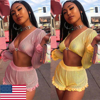 

Sexy Women 2 Piece Bodycon Two Piece Crop TopPants Set Party Clubwear US