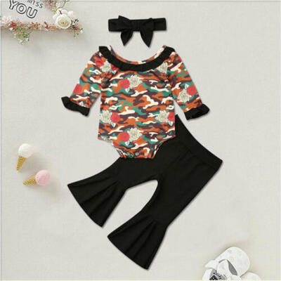 

US Infant Baby Girls Romper Bodysuit Bell-bottoms Pants Headband Outfits Clothes