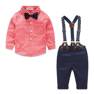 

2Pcs Infant Toddler Baby Boys Grid Print TopsPants Outfits Clothes Set