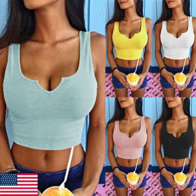 

Womens Sleeveless Summer Bustier Crop Top Vest Casual Tank Tops Blouse T-Shirt