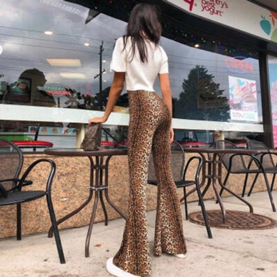 

Women&39s High Waist Wide Leg Pants Leopard Print Casual Loose Trousers