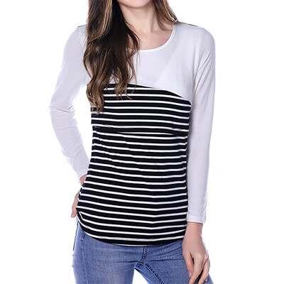 

Womens Maternity Striped Nursing Breastfeeding Shirt Long Sleeves Top Clothes Blue