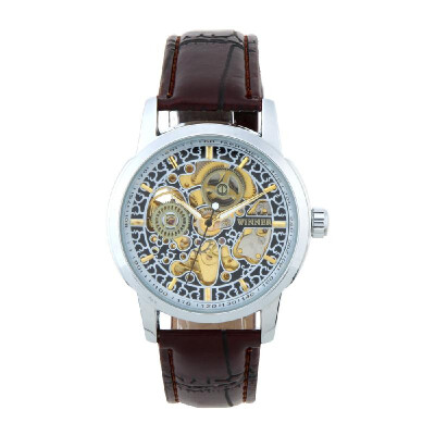 

WINNER Men Semi Automatic Mechanical Watch Hollowed-out Skeleton Hand-winding Top Luxury Wristwatch