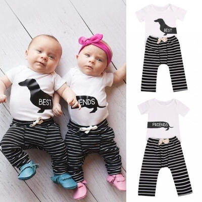 

2pcs Newborn Toddler Baby Boy Girl Clothes Romper TopsStriped Pants Outfits Set 0-24M