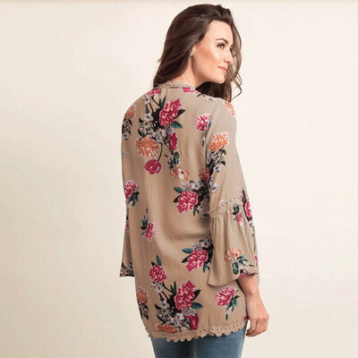 

New Women Casual Kimono Cardigan Floral Print Open Front Boho Loose Outerwear Beach Bikini Cover Up