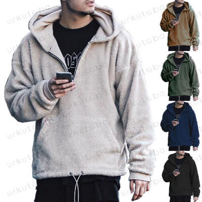 

Mens Casual Fluffy Fleece Coat Zip Up Hooded Sweatshirt Hoodie Jackets Outwear