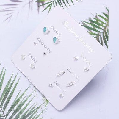 

EK782 Trendy 12 pairsset Cute Triangle Crystal Heart Stud Earrings for Women Ball Simulated Pearl Flower Earring Set brincos