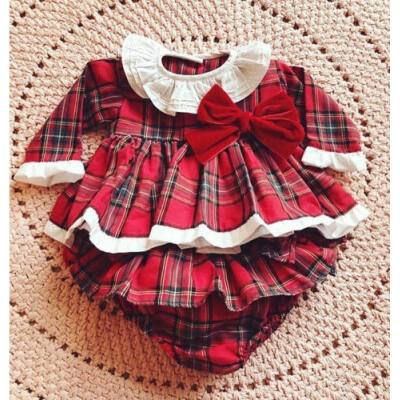 

Toddler Baby Girls Christmas Plaids Party Romper Dress Jumpsuit Bodysuit Outfits