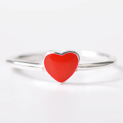 

Chic Enamel Red Heart Silver Mid Ring Open Band Adjustable Women Jewelry