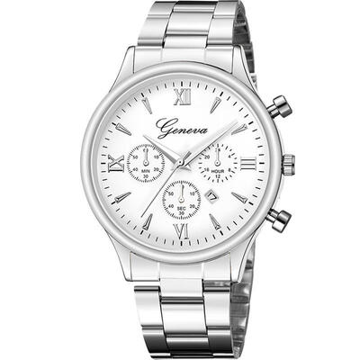 

GENEVA Watch men Stainless Steel Analog Quartz Wristwatch Ladies Female Fashion Minimalist Silver Hot Sale Watches