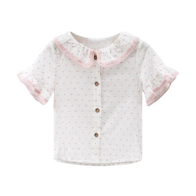 

DOU DOU YI CHU childrens clothing girls pure cotton dot shirt childrens doll collar cute shirt summer 9187