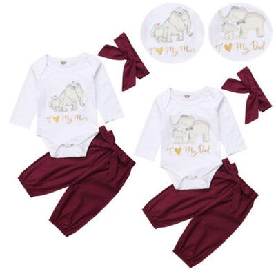 

3PCS Newborn Baby Girls Love Dad Mom Romper Tops Pants Home Outfits Set Clothes