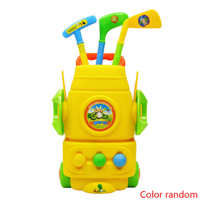 

Random Color Kids Toys Mini Golf Set Box Package Golf Clubs Golfballs Portable Trolley Indoor Outdoor Games