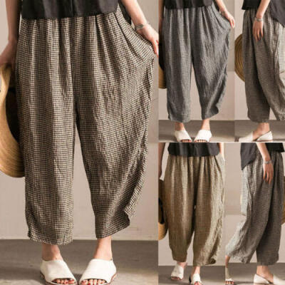 

Womens Loose Wide leg Leisure Cotton&linen Stretch Pants Lady Trousers