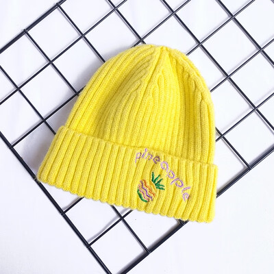 

2019 New Boys&Girls Hat Fruit Embroidered Knitted Hat Baby Candy-colored Wool Hat Winter Tide Winter