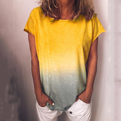 

Womens Summer Short Sleeve Gradient Plus Size Casual Beach T Shirt Tops Blouse