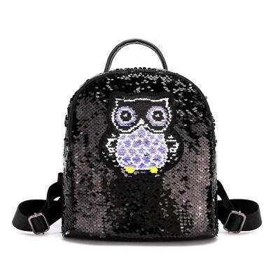 

Bird Print Sequin Travel Small Backpacks Women Shoulder Schoolbags Knapsack