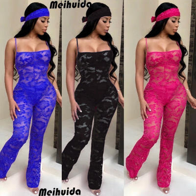 

US Sexy Womens Jumpsuit Bodycon Playsuit Clubwear Party Lace Long Trousers