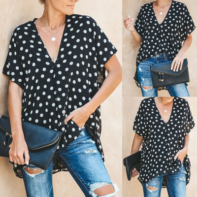 

Nomeni Fashion Womens Short Sleeve Dot Print V-Neck Tee Casual Popular Blouse Tops