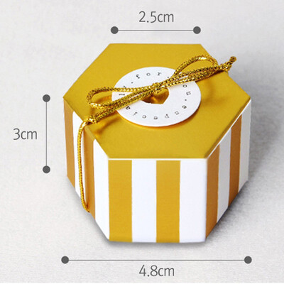 

FUNNYBUNNY5pcs Mini StripeDots Golden Bronzing Color Hexagon Wedding Chocolate Box Candy Box Baking Package Wedding Party Decor