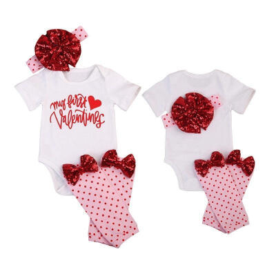 

4Pcs Newborn Infant Baby Girl Valentine&39s Day Tops RomperLeggings Outfits Set Summer Clothes