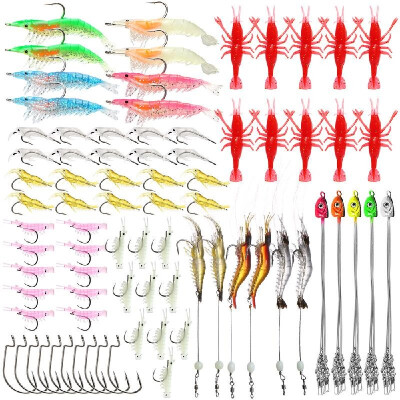 

79pcs Fishing Tackle Set Artificial Soft Shrimp Lures Baits Hooks Umbrella Rigs with Tackle Box