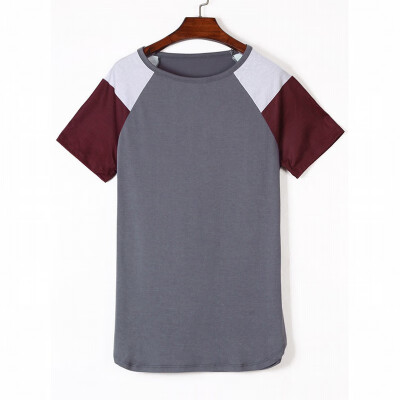 

Color matching womens T-shirt round neck short-sleeved loose straight top