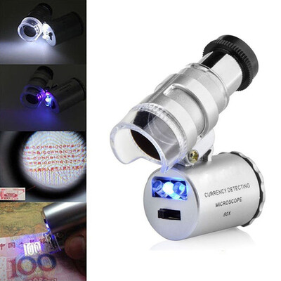 

〖Follure〗Mini 60x Microscope Magnifying with LED UV Light Pocket Jewelry Magnifier Jeweler Loupe