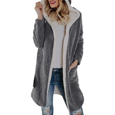 

Roseonmyhand Womens Winter Warm Fleece Hooded with Pockets Open Front Cardigan Outwear Coat