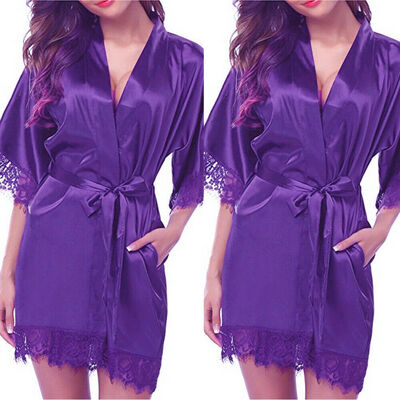 

Womens robe Silk Satin Robes Wedding Bridesmaid Bride Gown kimono Solid Robe