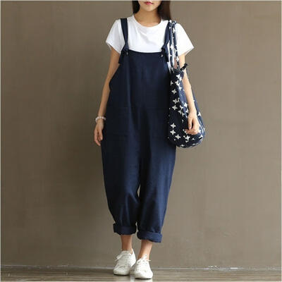 

Women&39s Casual Loose Linen Pants Cotton Jumpsuit Strap Harem Trousers Overalls