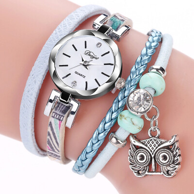 

Round Owl Table Cute Owl Pendant Surround Watch Small Twist PU Bracelet Watch