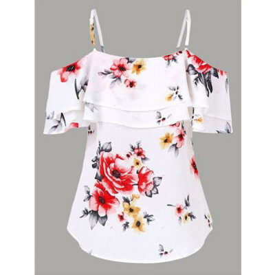 

New Women Chiffon Halter Tops Off Shoulder Loose Floral Tops Casual Shirt Blouse