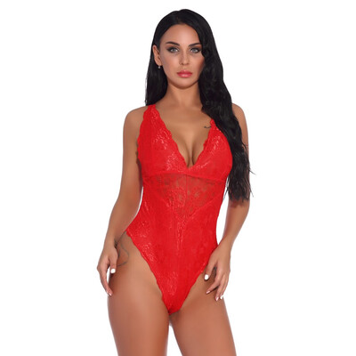 

Toponeto New Women Lace Deep V-Neck Backless Lingeie Bodysuit Teddy Underwear Jumpsuit