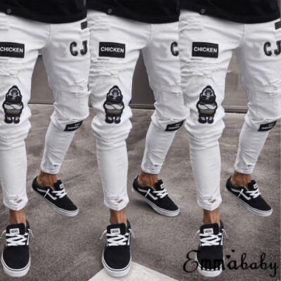 

Fashion Men&39s Ripped Skinny Jeans Destroyed Frayed Slim Fit Denim Pant Zipper Bottoms