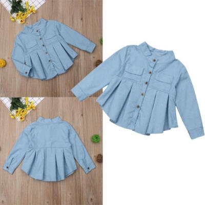 

Kids Baby Girls Long Sleeve Blouse Denim Ruched T-Shirt Tops Shirts Clothes